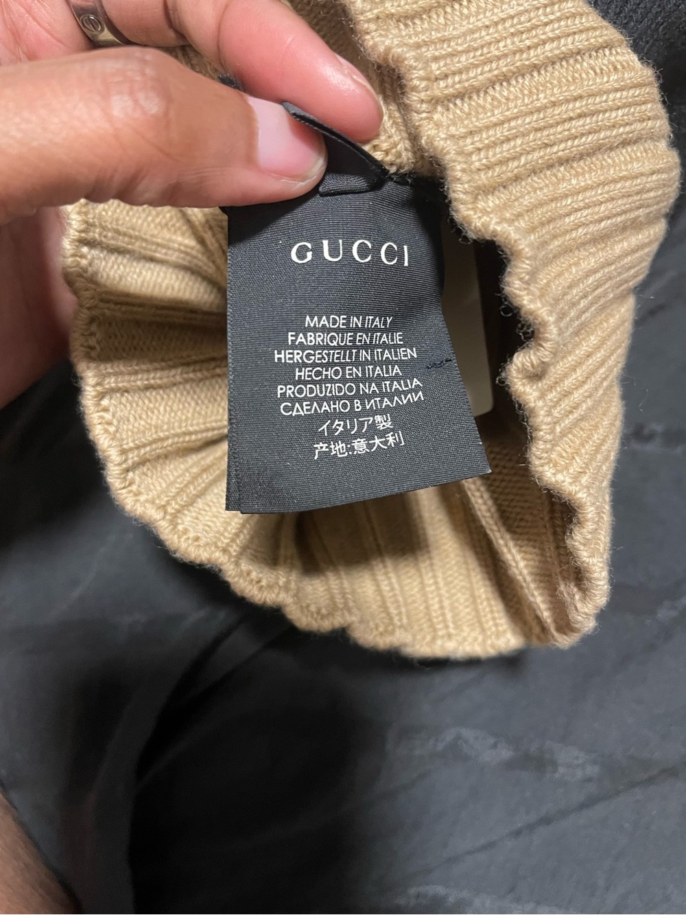 Authentic GUCCI Black and Tan Knit Ski Mask with Cream Accent Size L - Picture 4 of 8